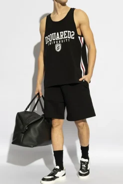 Dsquared2 CZARNY Bawełniane szorty z nadrukowanym logo