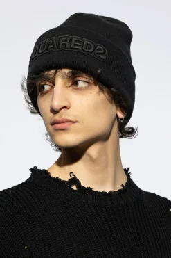 Dsquared2 CZARNY Czapka z wyszytym logo