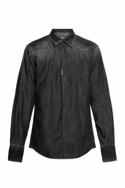 Dsquared2 CZARNY Jeansowa koszula z efektem `vintage`