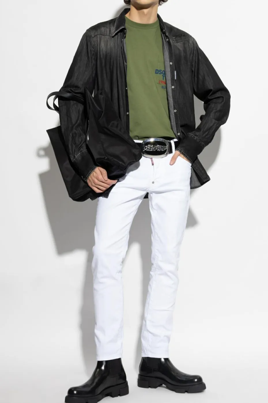 Dsquared2 CZARNY Jeansowa koszula z efektem `vintage`
