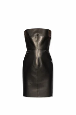 Dsquared2 CZARNY Skórzana sukienka z odkrytymi ramionami