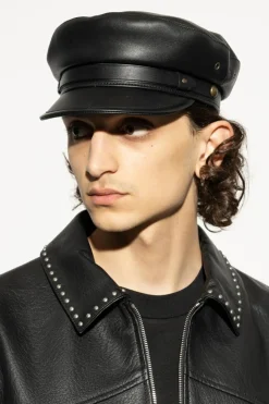 Dsquared2 CZARNY Skórzany kaszkiet