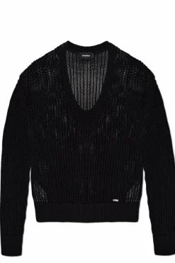 Dsquared2 CZARNY Sweter z dekoltem w serek