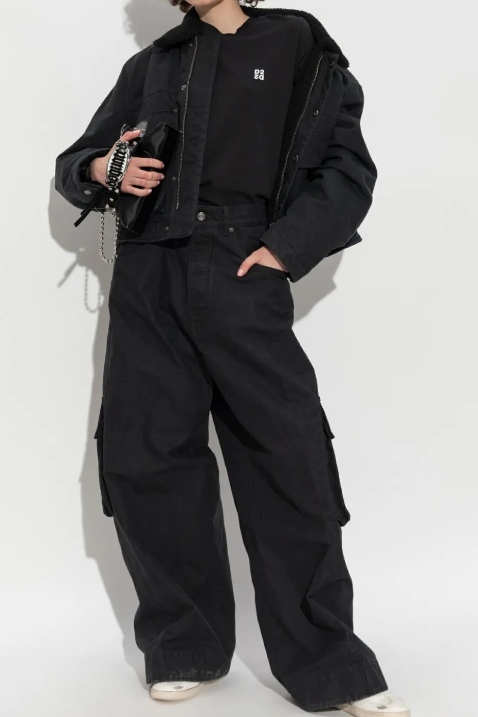 Dsquared2 CZARNY Szerokie spodnie
