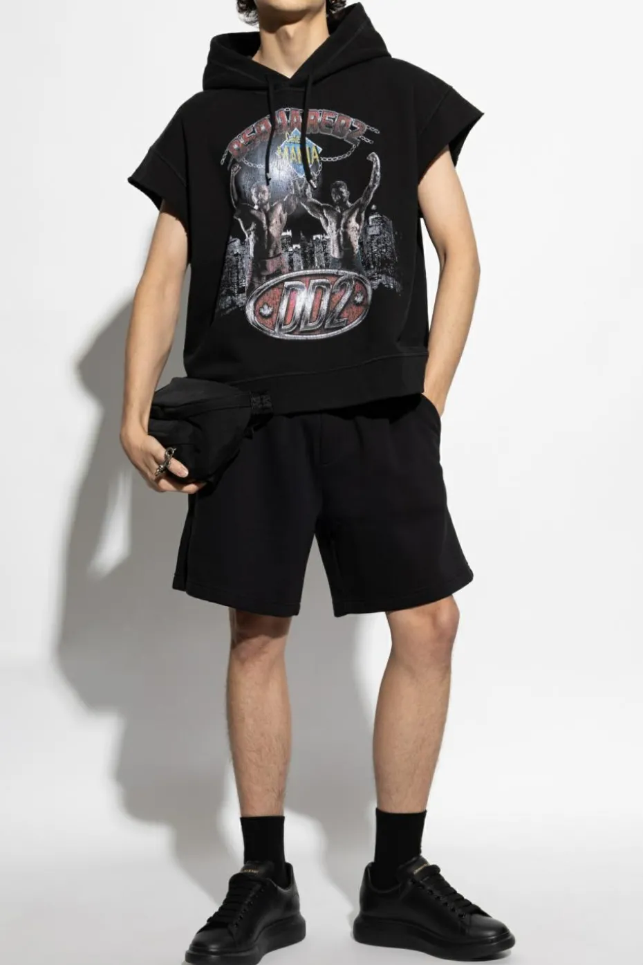 Dsquared2 CZARNY Szorty z nadrukowanym logo