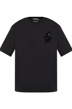 Dsquared2 CZARNY T-shirt z połyskującymi aplikacjami