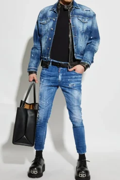 Dsquared2 CZARNY T-shirt z połyskującymi aplikacjami