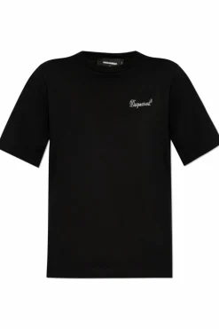 Dsquared2 CZARNY T-shirt z połyskującymi kryształami