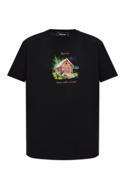 Dsquared2 CZARNY T-shirt z kolorowym nadrukiem
