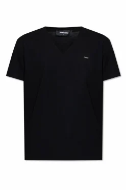 Dsquared2 CZARNY T-shirt z dekoltem w serek