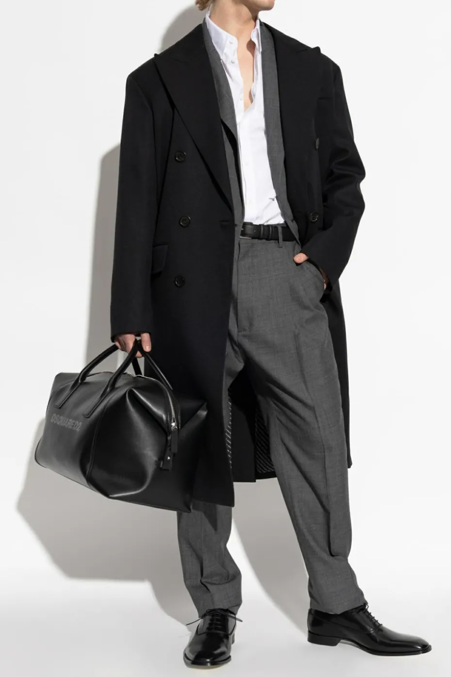 Dsquared2 CZARNY Wełniany płaszcz