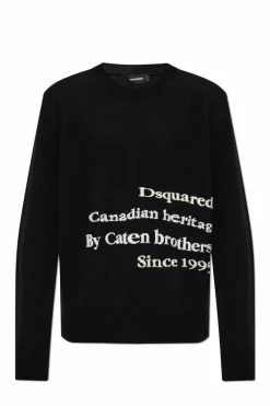 Dsquared2 CZARNY Wełniany sweter z wyszytym logo