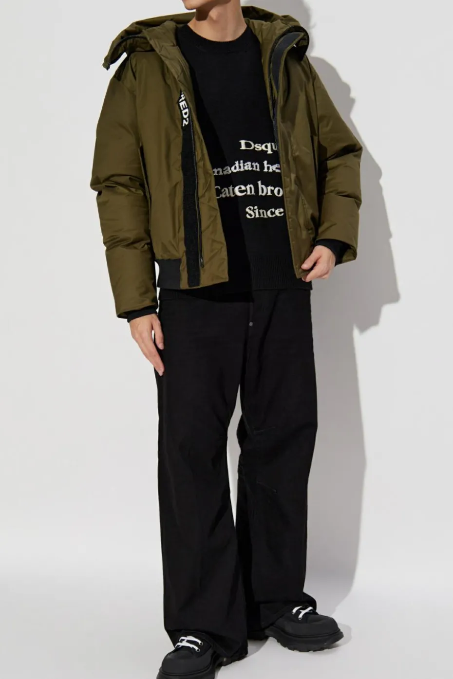 Dsquared2 CZARNY Wełniany sweter z wyszytym logo