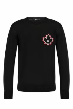 Dsquared2 CZARNY Wełniany sweter z logo