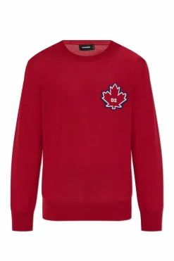 Dsquared2 CZERWONY Wełniany sweter z logo