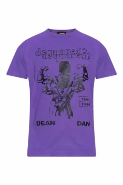 Dsquared2 FIOLETOWY T-shirt z nadrukiem