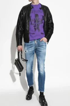 Dsquared2 FIOLETOWY T-shirt z nadrukiem