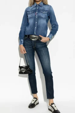 Dsquared2 GRANATOWY Jeansy` `Medium Waist Jennifer`