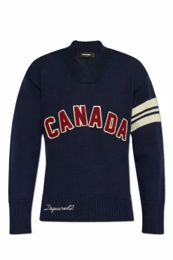 Dsquared2 GRANATOWY Sweter z dekoltem w serek