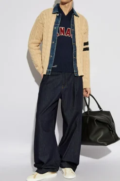 Dsquared2 GRANATOWY Sweter z dekoltem w serek