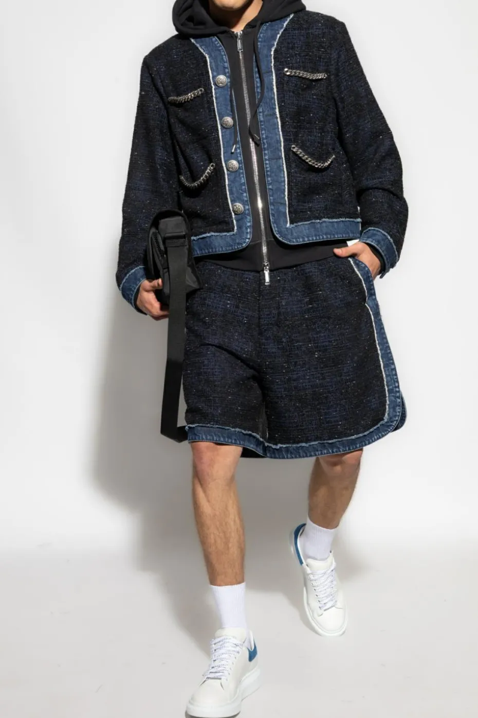 Dsquared2 GRANATOWY Szorty z łączonych materiałów