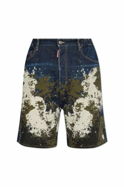 Dsquared2 GRANATOWY Szorty z efektem plam po frabie
