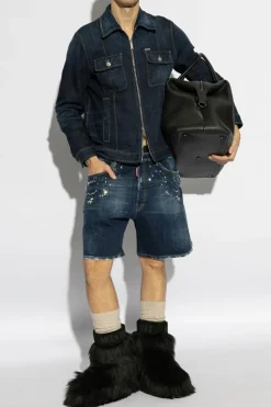 Dsquared2 GRANATOWY Szorty z kamieniami