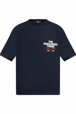 Dsquared2 GRANATOWY T-shirt z kieszenią