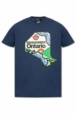Dsquared2 GRANATOWY T-shirt z nadrukiem