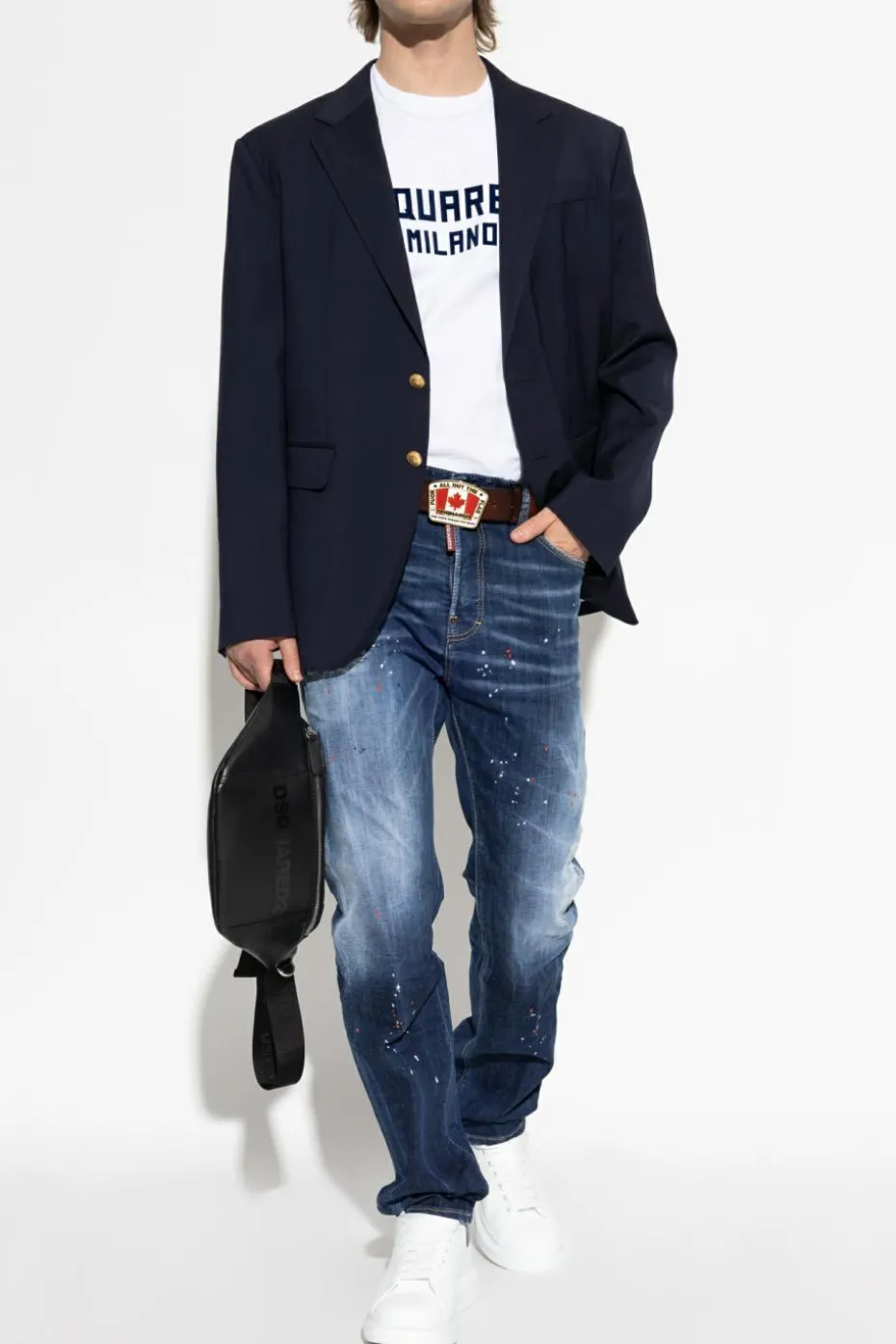 Dsquared2 GRANATOWY Wełniana marynarka