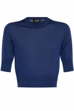 Dsquared2 GRANATOWY Wełniany top z wyszytym logo