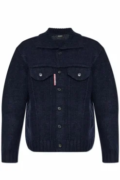 Dsquared2 GRANATOWY Wełniany kardigan