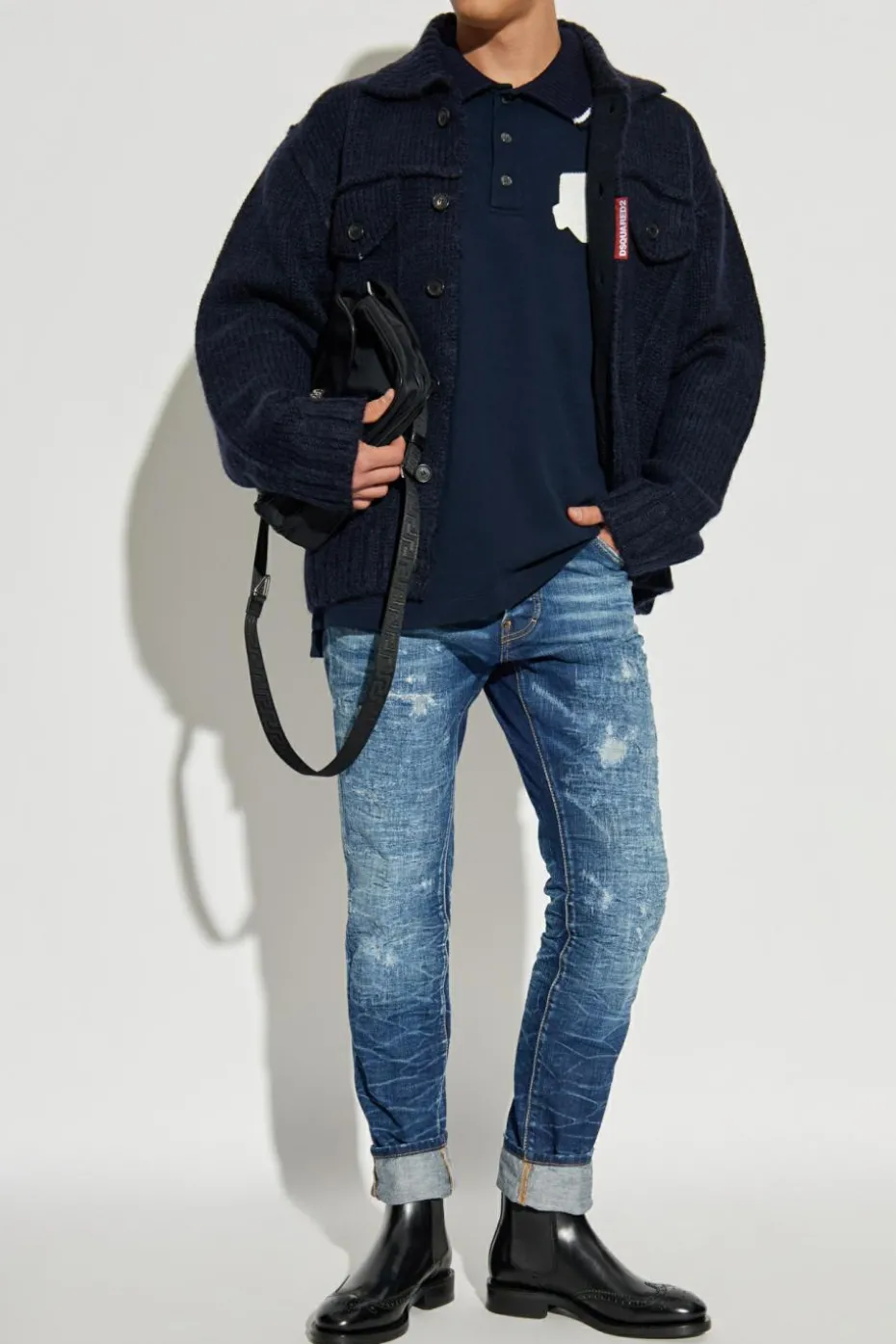 Dsquared2 GRANATOWY Wełniany kardigan