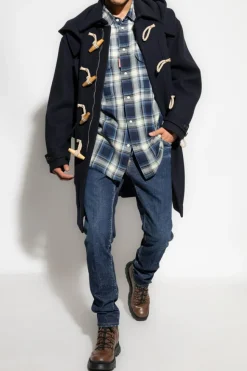 Dsquared2 GRANATOWY Wełniany płaszcz