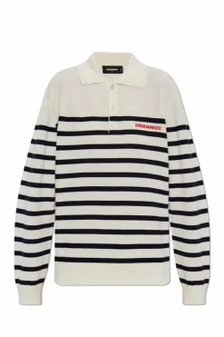 Dsquared2 kremowy Wełniane polo z logo