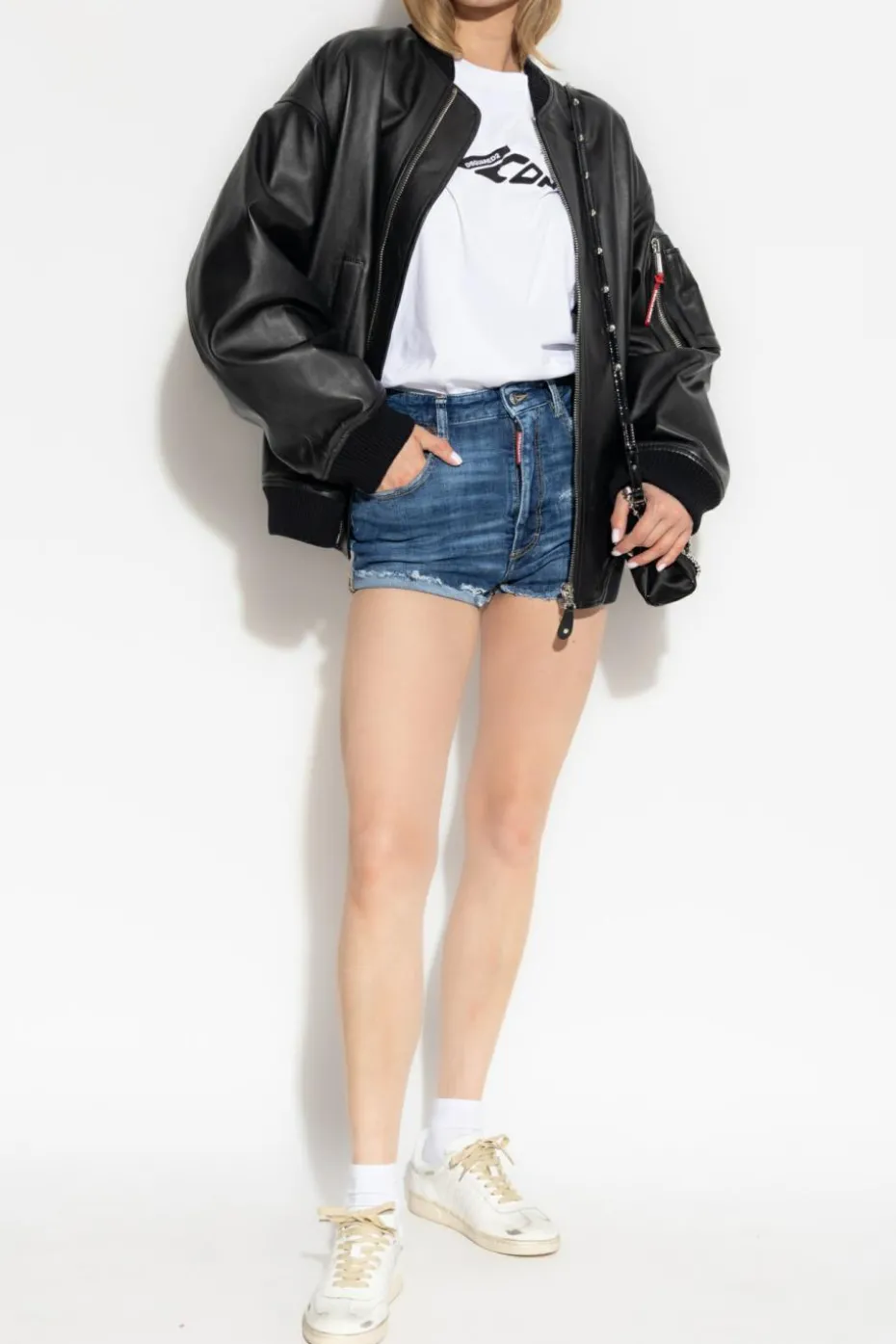 Dsquared2 NIEBIESKI Szorty z wysokim stanem
