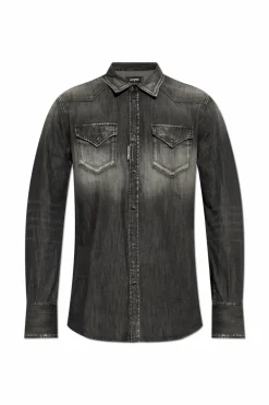 Dsquared2 SZARY Jeansowa koszula z efektem `vintage`