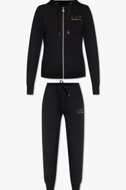 EA7 Emporio Armani CZARNY Komplet: bluza i spodnie dresowe