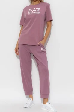 EA7 Emporio Armani FIOLETOWY T-shirt z kolekcji `Sustainability`