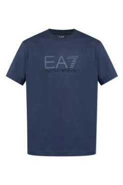 EA7 Emporio Armani GRANATOWY T-shirt z logo