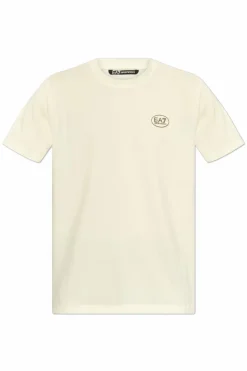 EA7 Emporio Armani kremowy T-shirt z logo