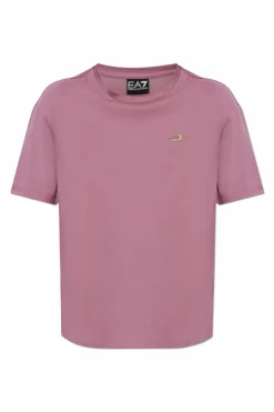 EA7 Emporio Armani RÓŻOWY T-shirt z aplikacją w kształcie logo