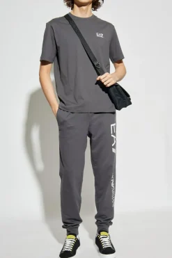 EA7 Emporio Armani SZARY Spodnie dresowe z nadrukowanym logo