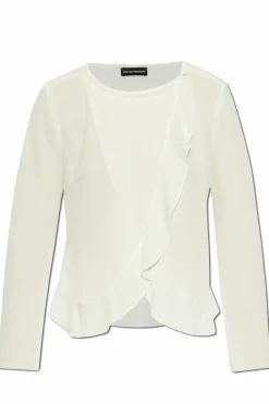 Emporio Armani BIAŁY Top z falbaną