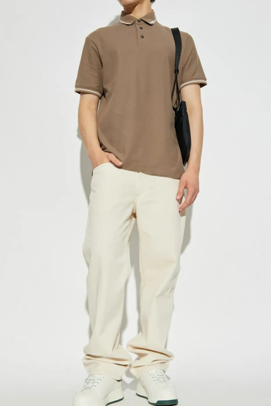 Emporio Armani BRĄZOWY Polo z logo