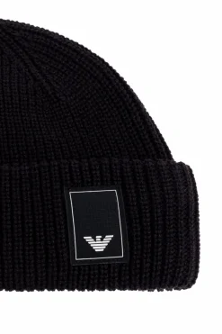 Emporio Armani CZARNY Czapka z naszywką z logo