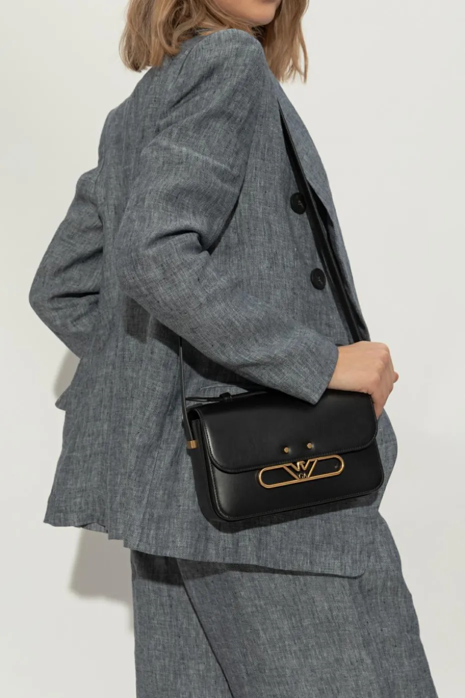 Emporio Armani CZARNY Skórzana torba do ręki