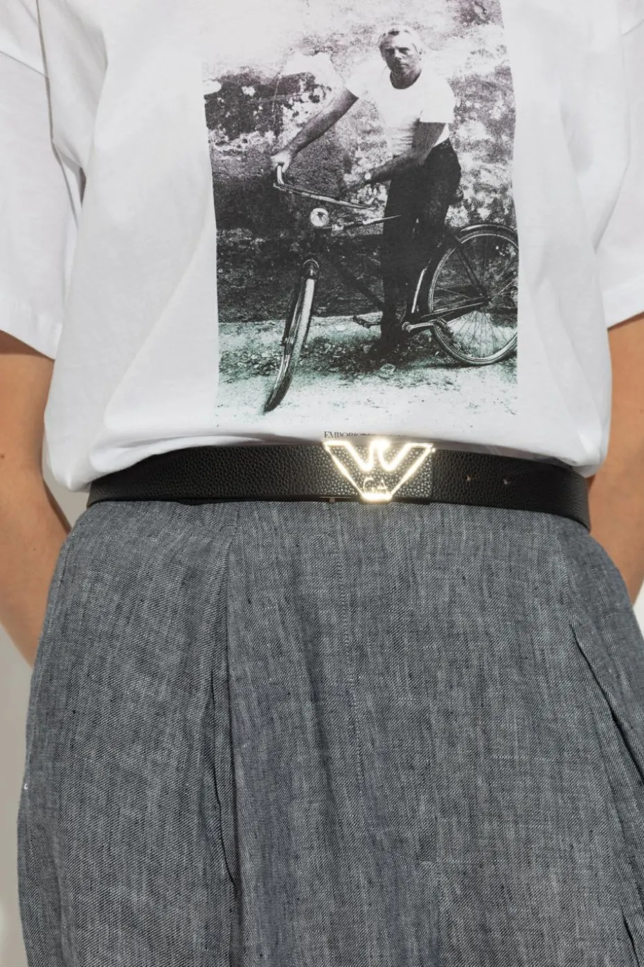 Emporio Armani CZARNY Skórzany pasek