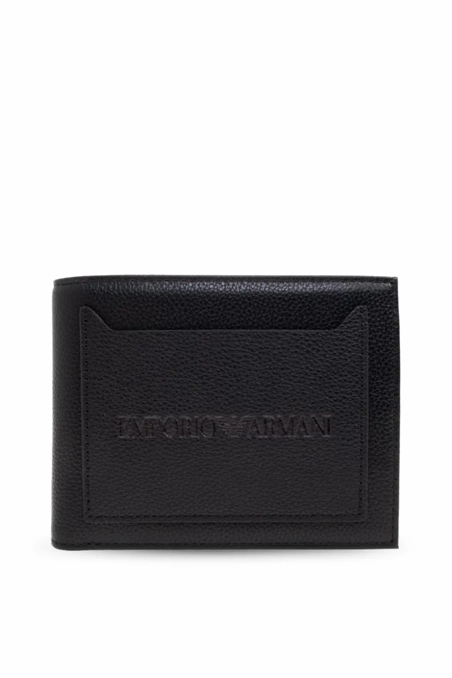 Emporio Armani CZARNY Skórzany portfel z logo