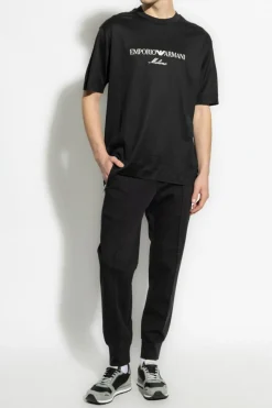 Emporio Armani CZARNY Spodnie z przeszyciem na nogawkach